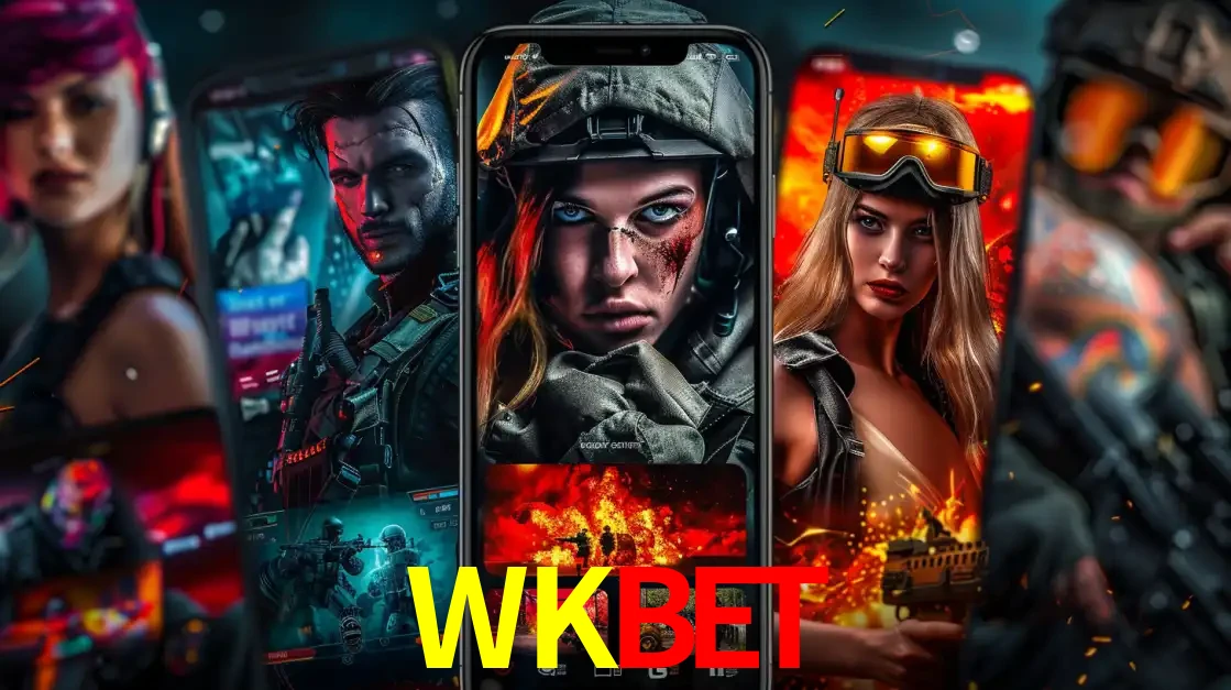 Montagem de telas de celular mostrando diversos personagens, masculinos e femininos, de um jogo de tiro, ilustrando a diversidade de equipes de e-sports para apostar no WKBET.