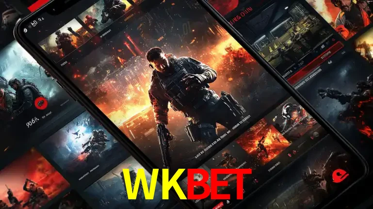 Tela de um celular exibindo uma galeria de jogos de tiro com temática militar, mostrando a variedade de e-sports disponíveis para apostas na plataforma de entretenimento WKBET.