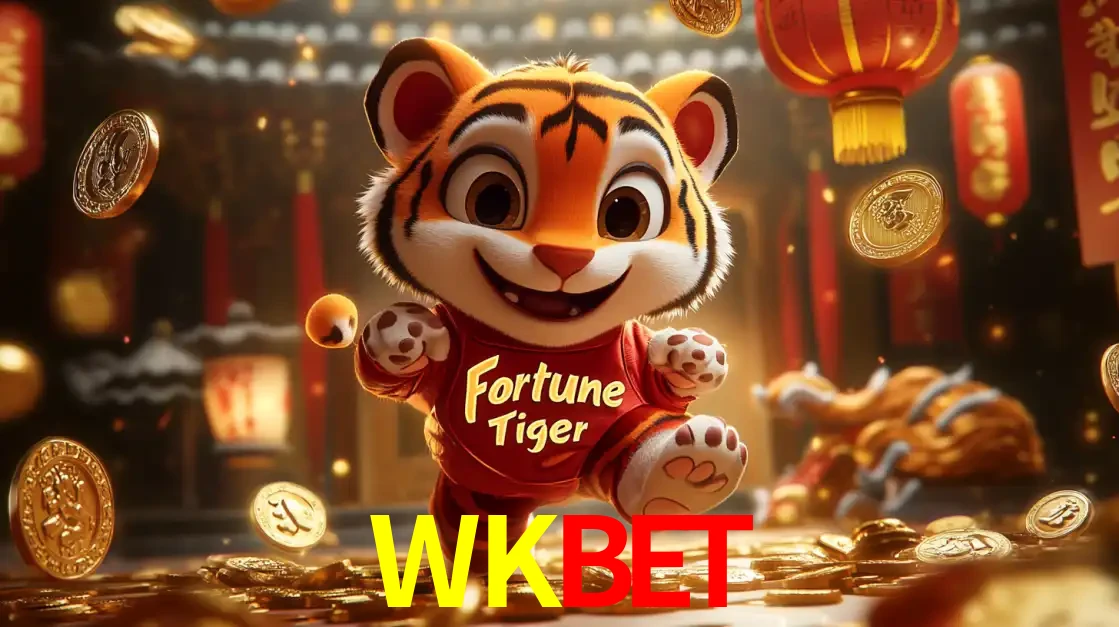 O alegre personagem do Fortune Tiger correndo sobre um caminho de moedas de ouro, simbolizando os grandes prêmios e a diversão do popular jogo de slot do WKBET.