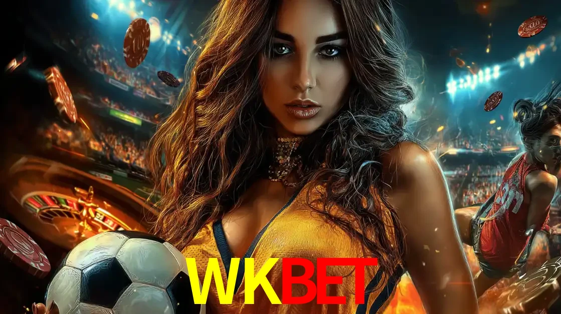 Mulher segurando uma bola de futebol em uma montagem que mistura a paixão esportiva com a emoção da roleta de cassino, tudo disponível na plataforma WKBET.